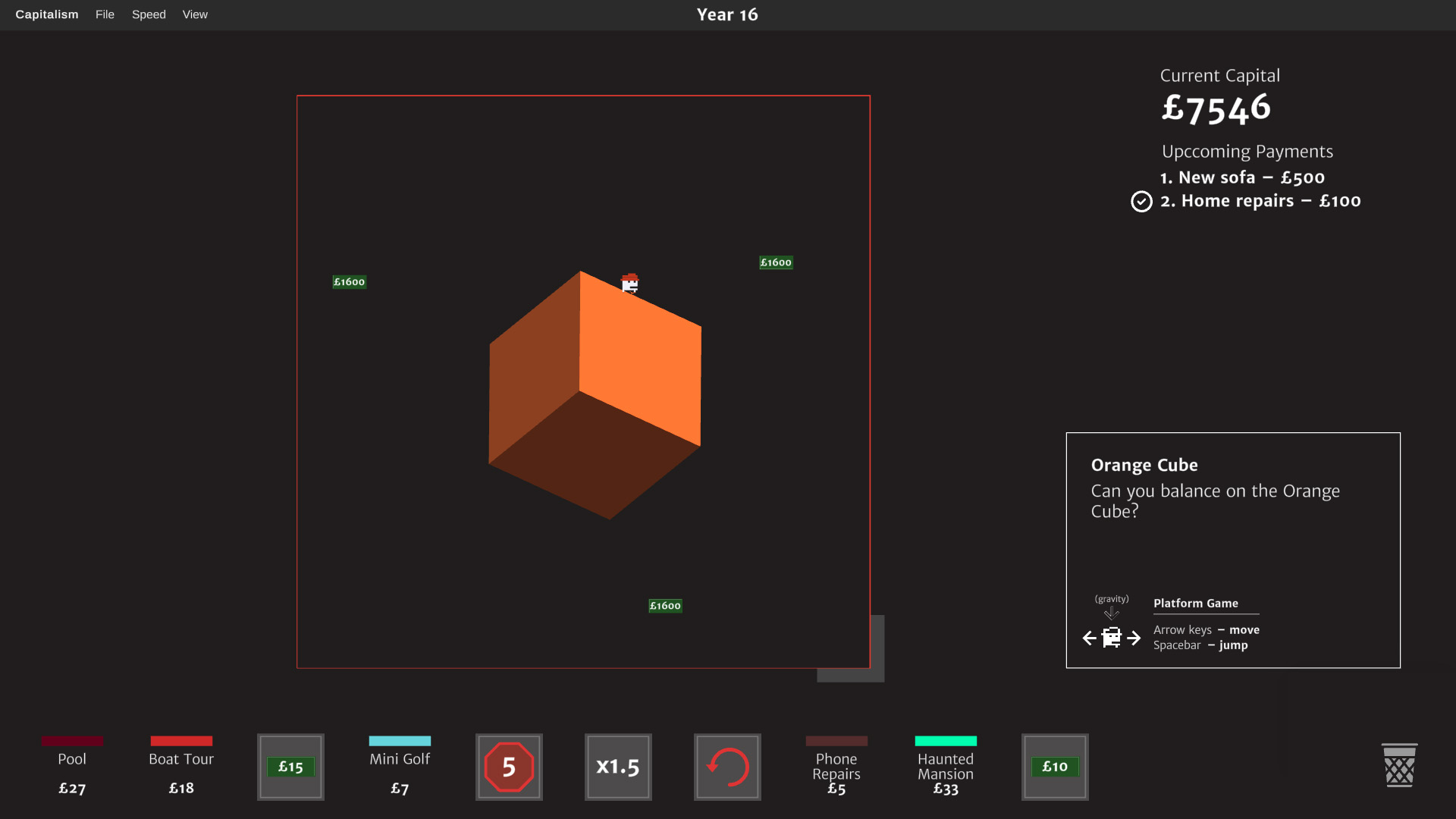 Balancing on a giant 3D cube in the Orange Cube mini-game