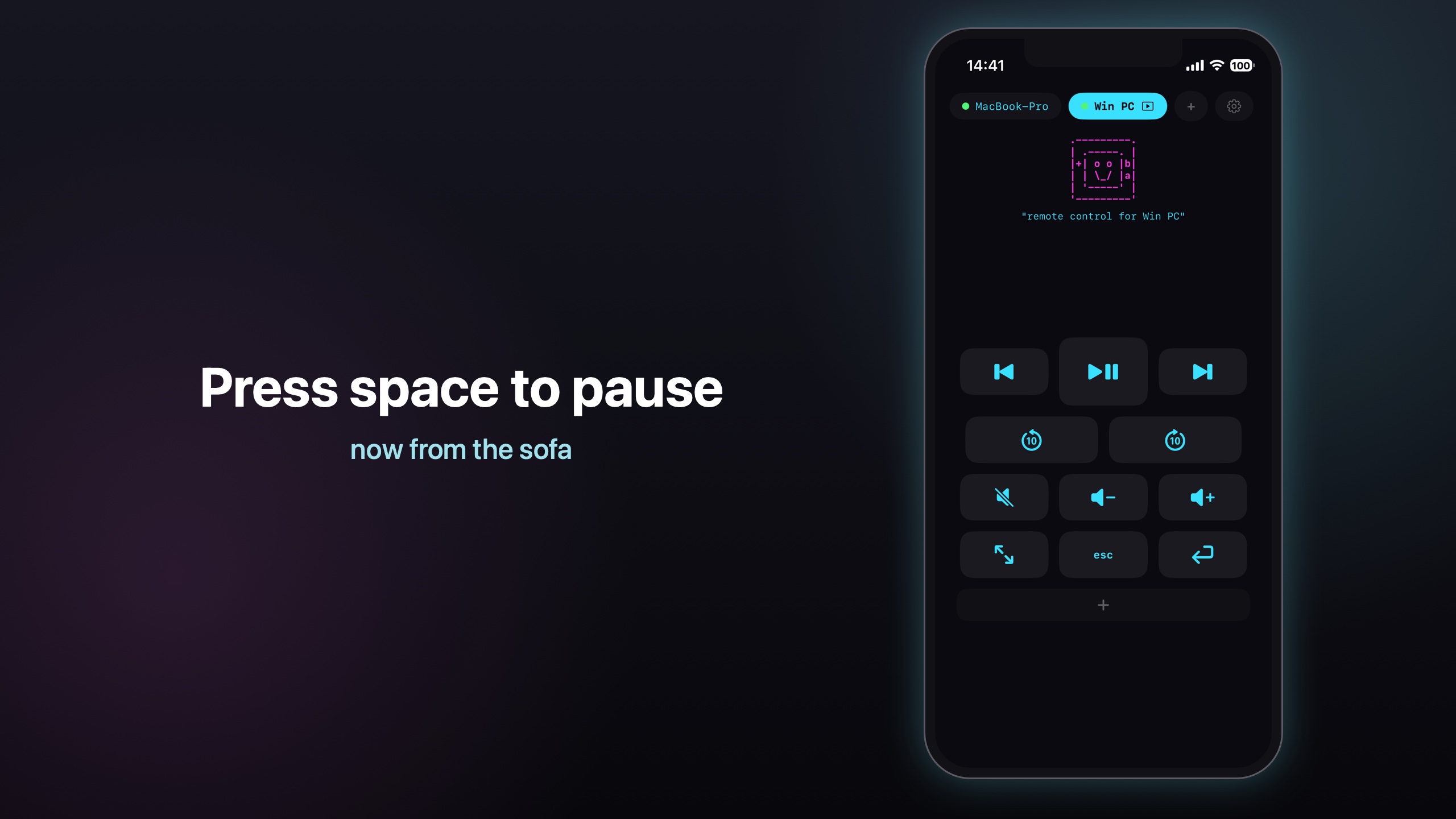 Press space to pause — media keys from the sofa