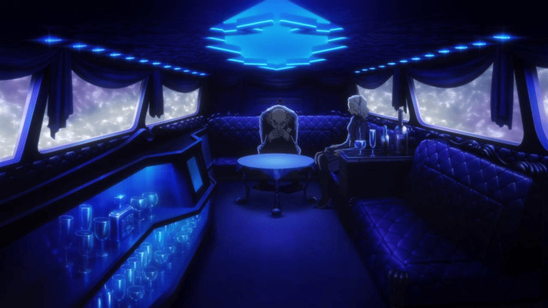 Igor and an attendant in the Velvet Room's deep blue limousine interior