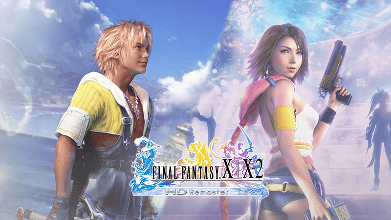 Tidus and Yuna beside the Final Fantasy X/X2 HD Remaster logo