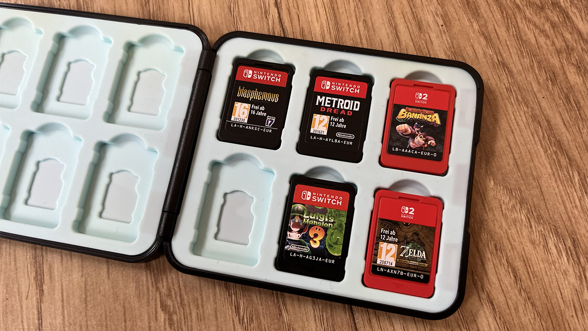 Nintendo Switch 2 game cartridges in case